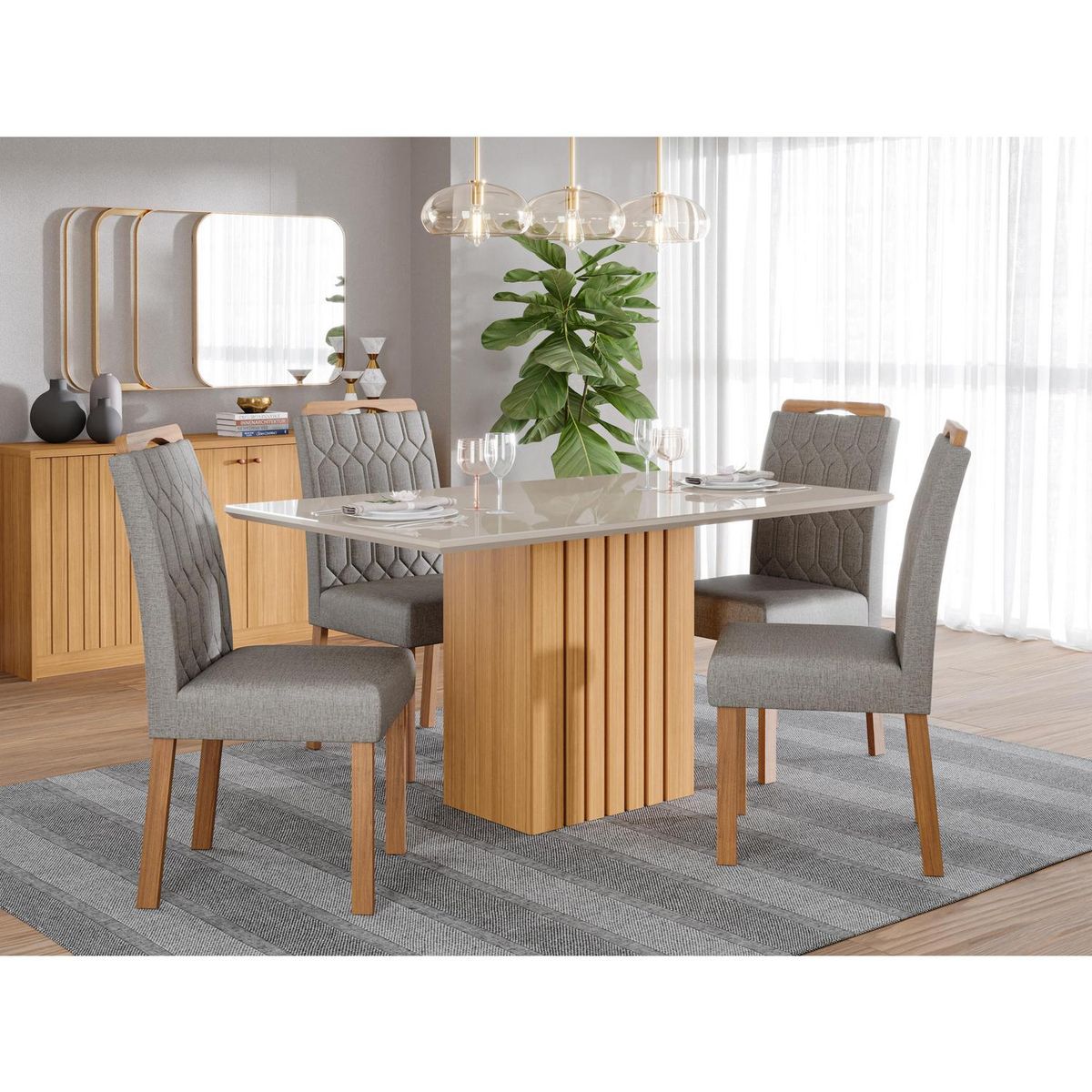 DECOCASA - Juego de Comedor Pao 4 Sillas Mesa Rectangular 80x78x130 cm Off White