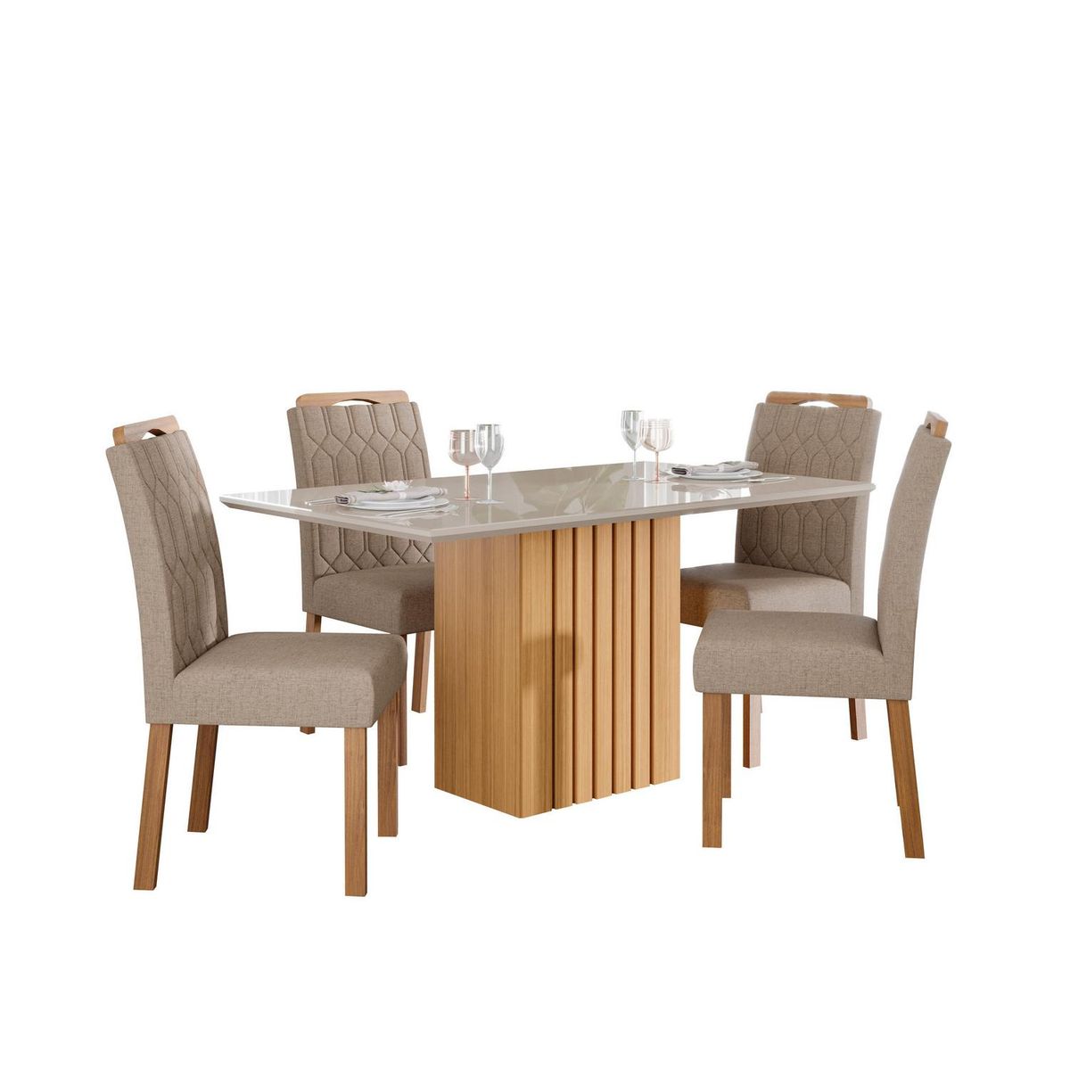 DECOCASA - Juego de Comedor Pao 4 Sillas Mesa Rectangular 80x78x130 cm Off White