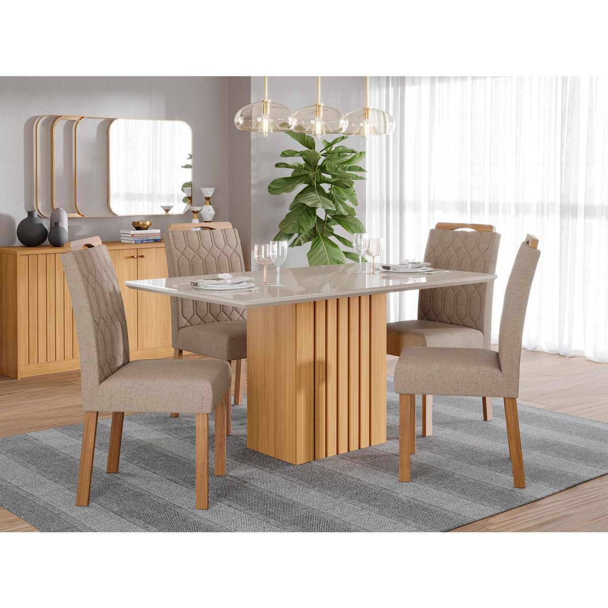 DECOCASA - Juego de Comedor Pao 4 Sillas Mesa Rectangular 80x78x130 cm Off White