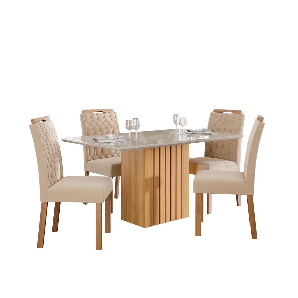 DECOCASA - Juego de Comedor Pao 4 Sillas Mesa Rectangular 80x78x130 cm Off White