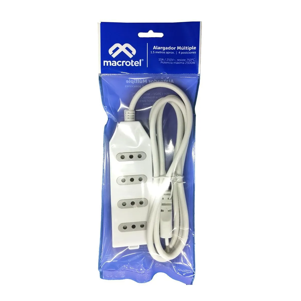MACROTEL - Alargador Múltiple 4 Toma(s) 1.5 m Blanco