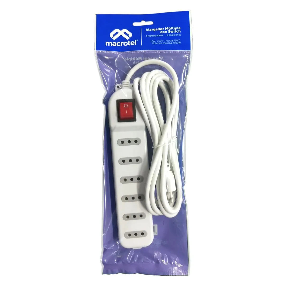 MACROTEL - Alargador Múltiple 6 Toma(s) 3 m Blanco