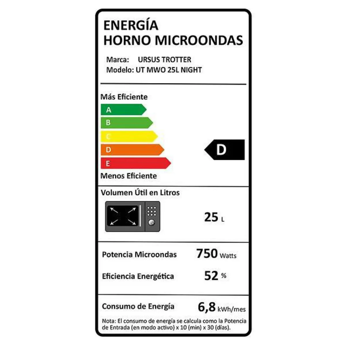 URSUS TROTTER - Microondas Digital 25 Litros Negro UT NIGHT