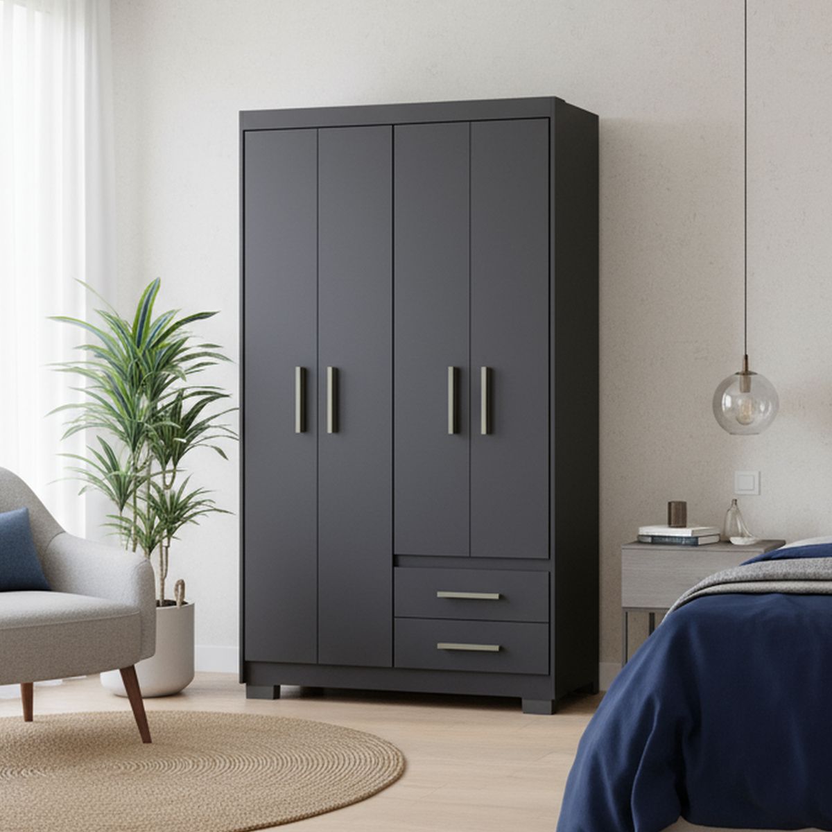 HOGA - Clóset Primacy 4 Puerta(s) 2 Cajón(es) 3 Repisa(s) 105x185x47 cm Negro