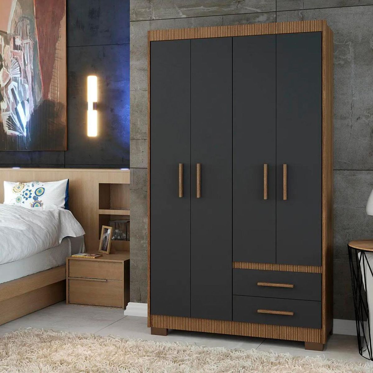 HOGA - Clóset Primacy 4 Puerta(s) 2 Cajón(es) 3 Repisa(s) 105x185x47 cm Roble