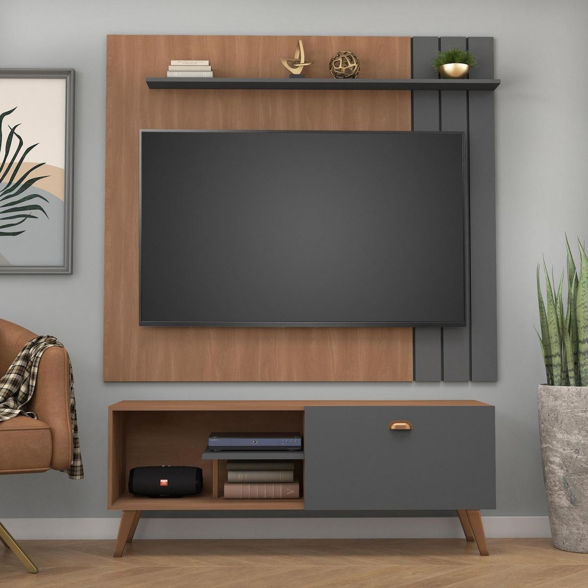 MOBILFRANK - Combo Panel + Rack 60 " R136-P660GR Grafito 136x55x36 cm