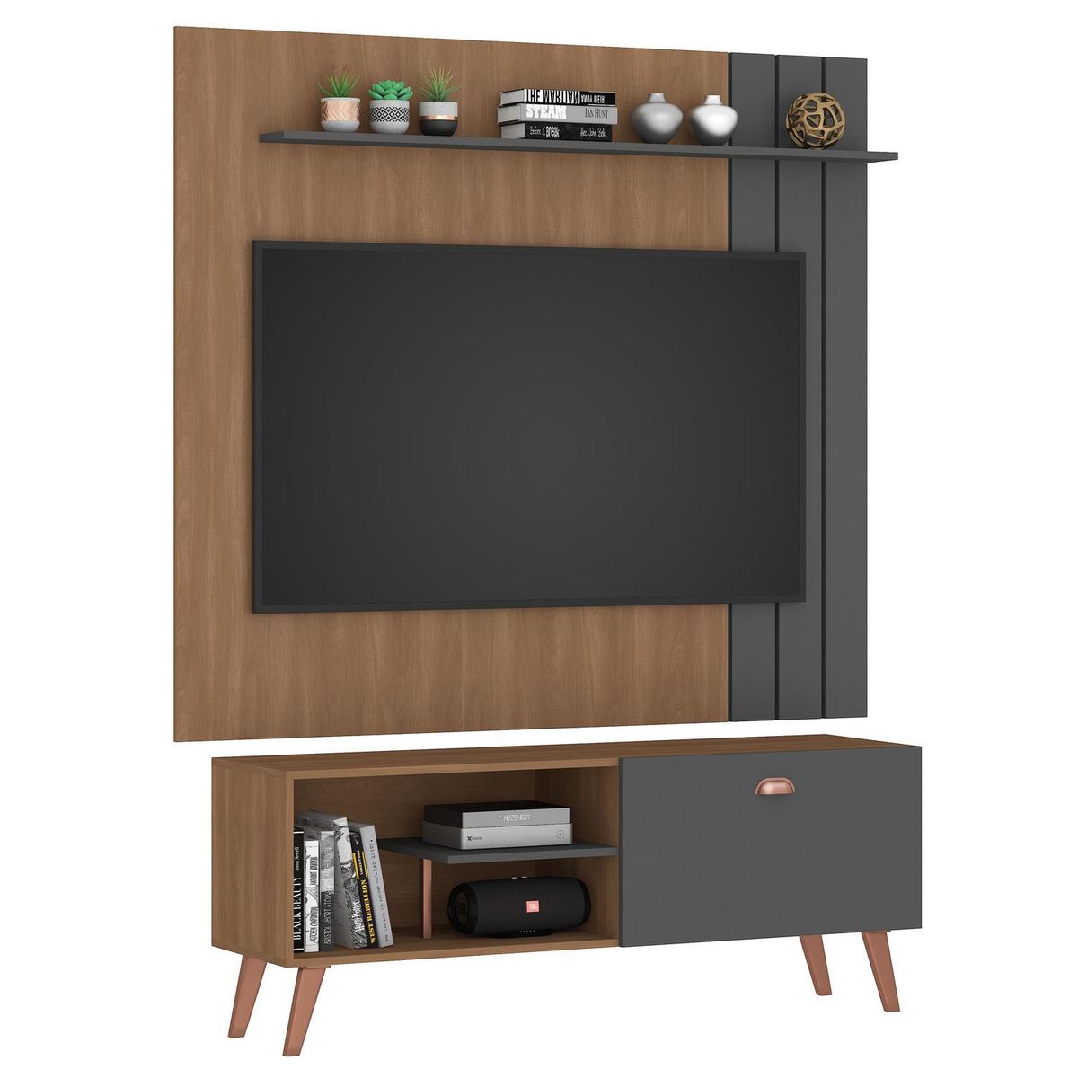 MOBILFRANK - Combo Panel + Rack 60 " R136-P660GR Grafito 136x55x36 cm