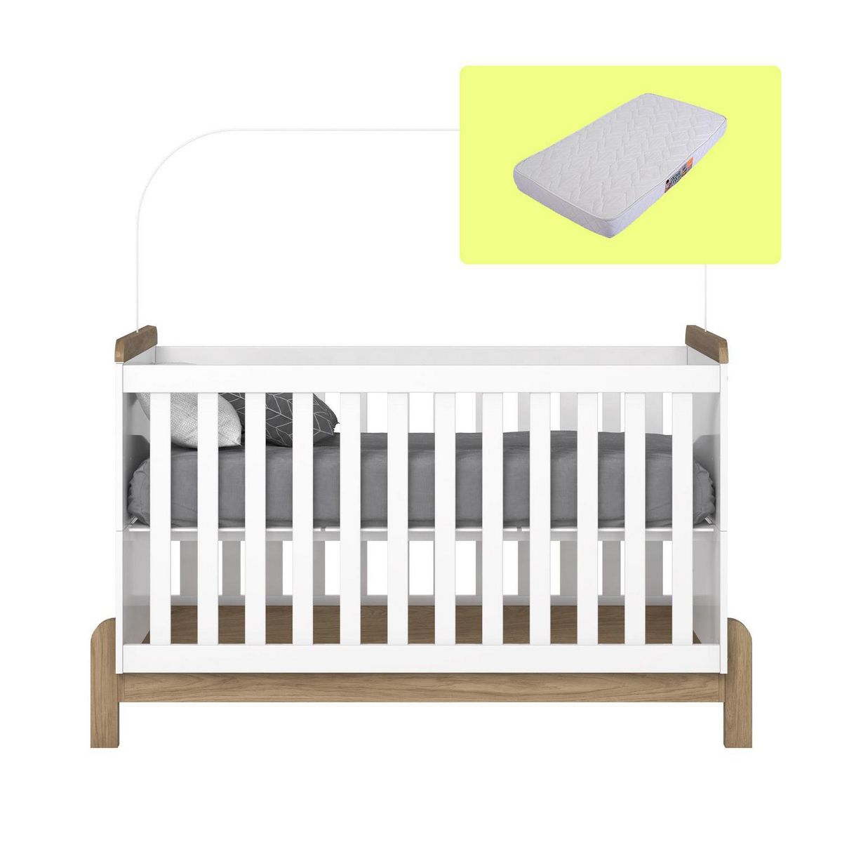 HOME MOBILI - Cuna + Colchón Neptuno Blanco/café 95.5x145x76 cm