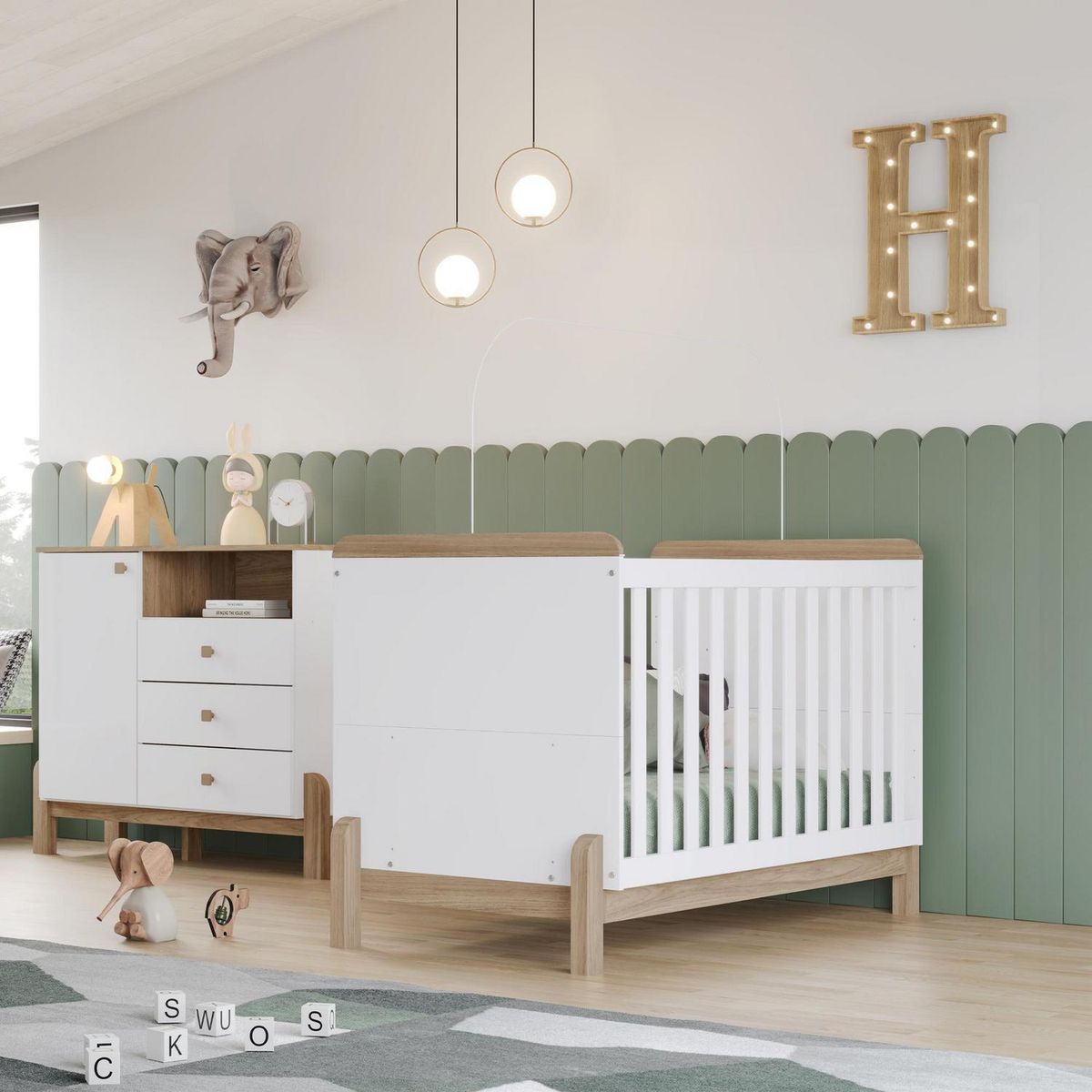 HOME MOBILI - Cuna + Colchón Neptuno Blanco/café 95.5x145x76 cm