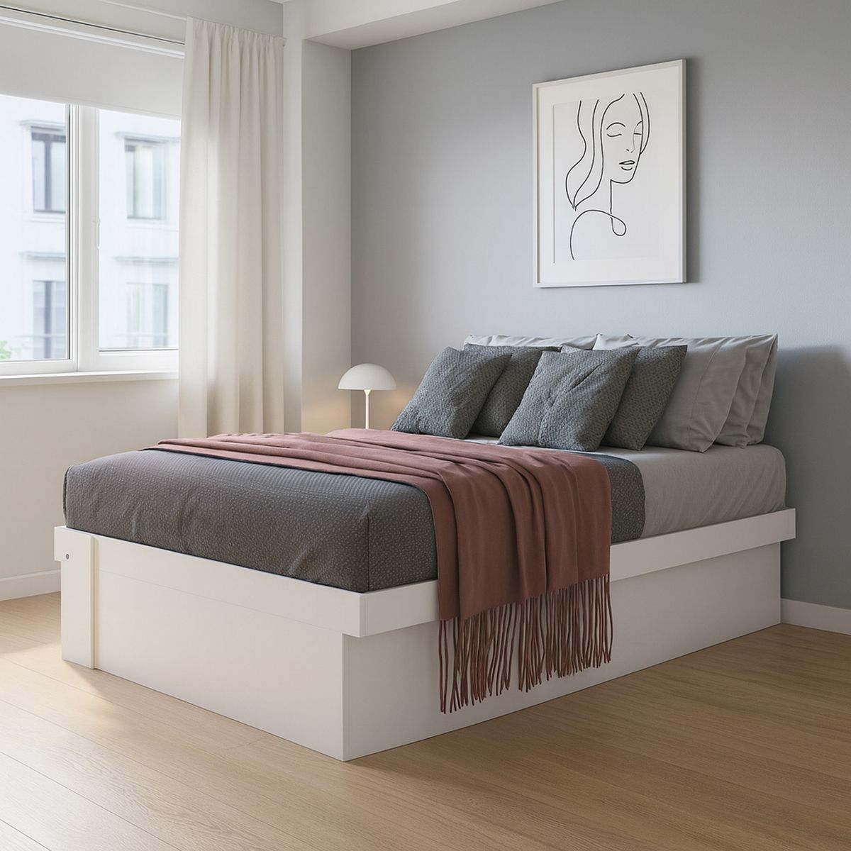 HOGA - Cama Baúl 2 plazas Europea Estambul Blanco