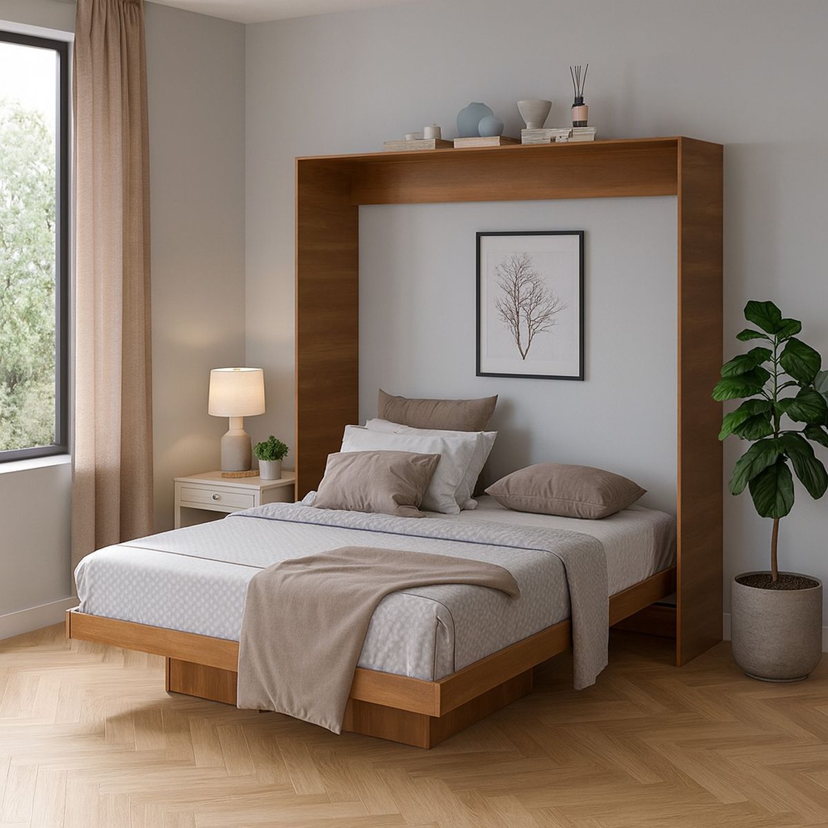 HOGA - Cama 2 plazas Europea Manhattan Nogal