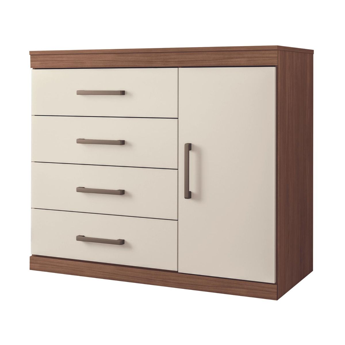 ONESSTA - Cómoda 1 Puerta 4 Cajón 94,7x81,6x46,8 cm Beige y Café