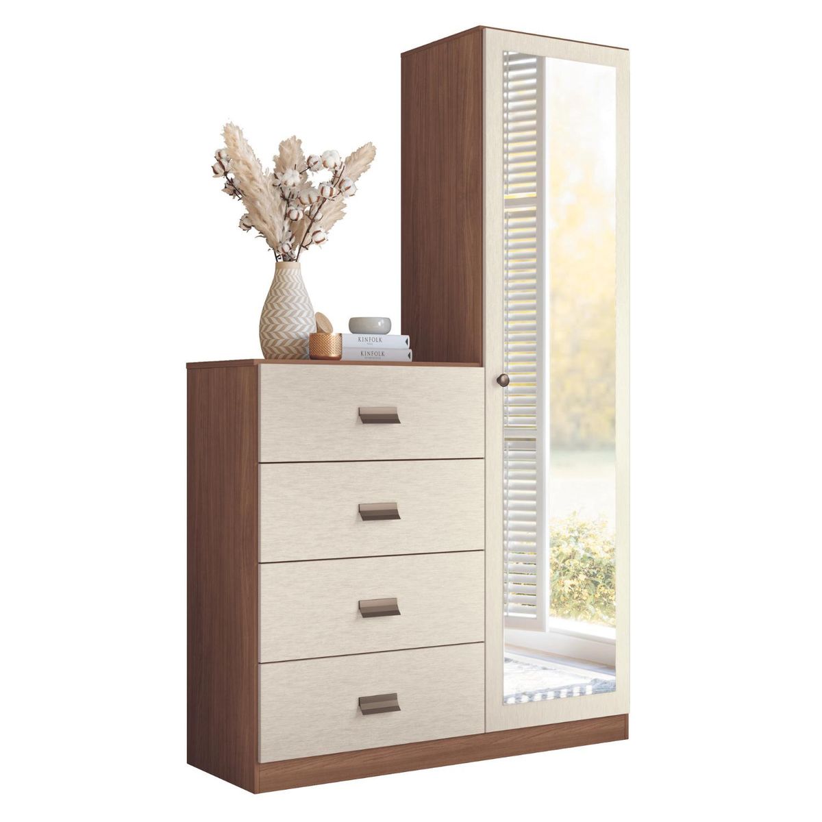 ONESSTA - Cómoda 1 Puerta 4 Cajón 106,9x180x39,5 cm Beige y Café