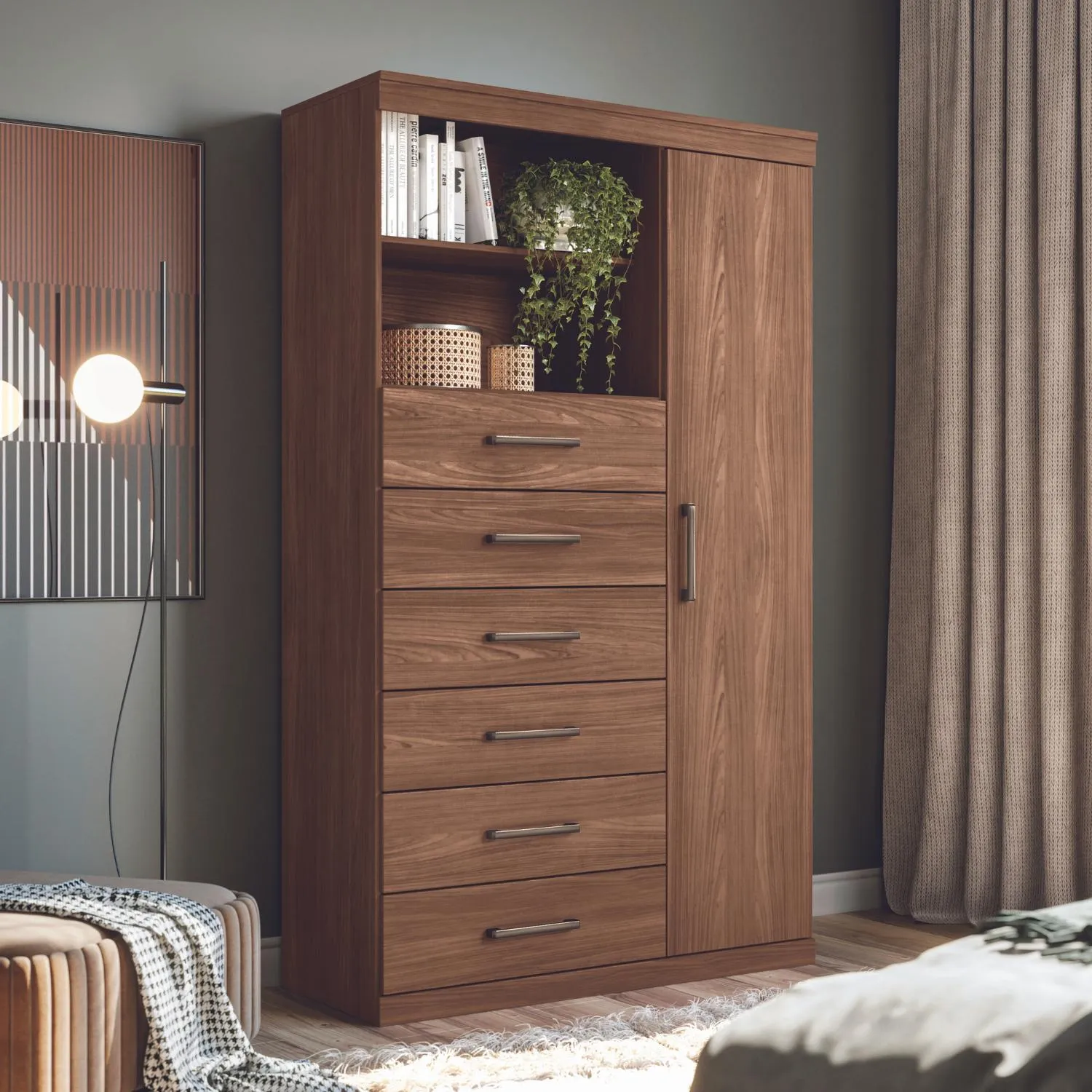 Cómoda 1 Puerta 6 Cajón 96,2x163,5x40 cm Café | Sodimac - Falabella