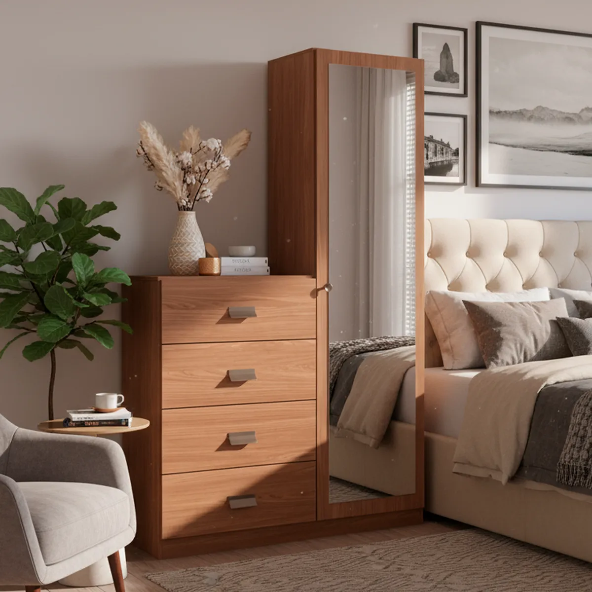 ONESSTA - Cómoda 1 Puerta 4 Cajón(es) Jatoba 106.9x180x39.5 cm Café