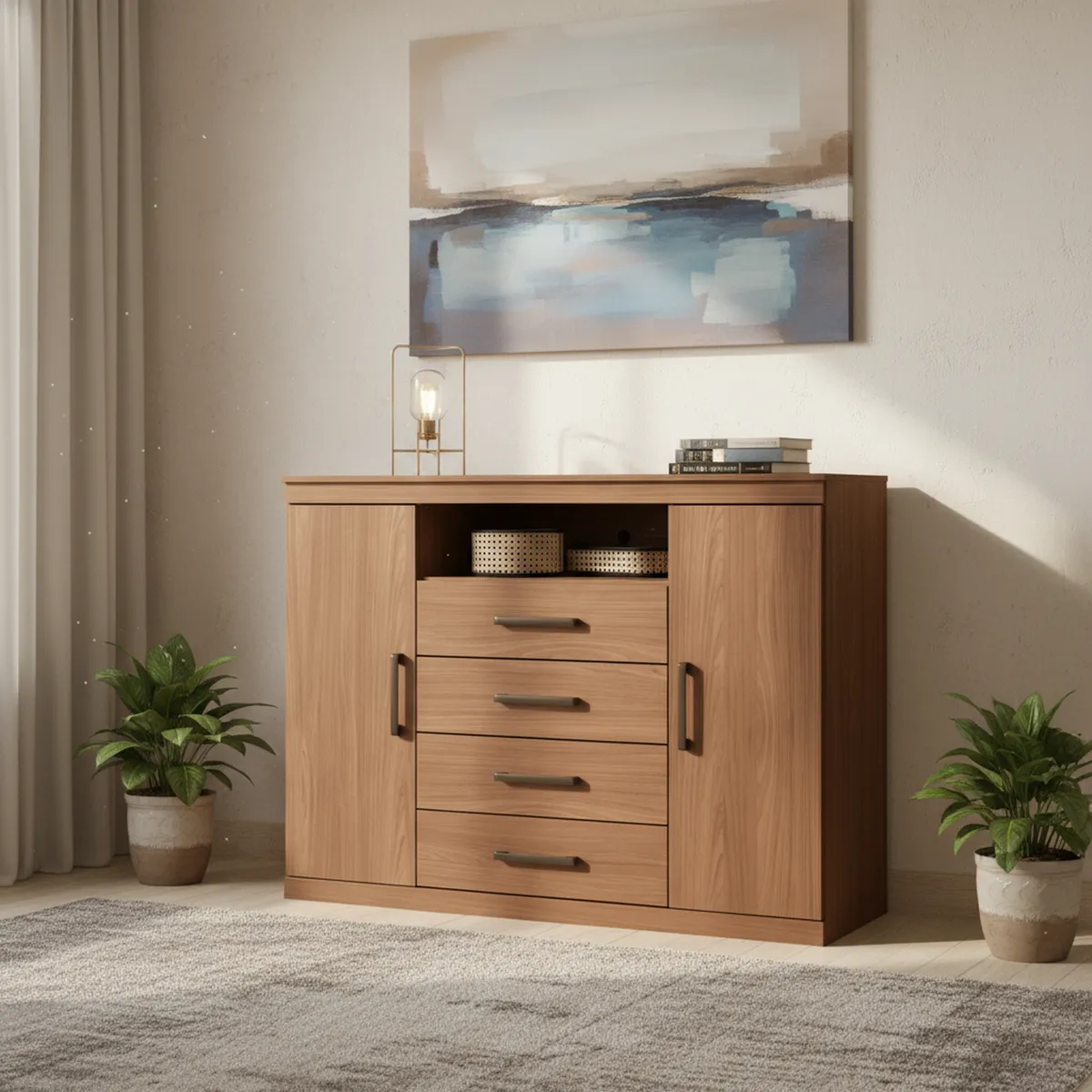 ONESSTA - Cómoda 2 Puertas 4 Cajón 129x99x46,8 cm Café