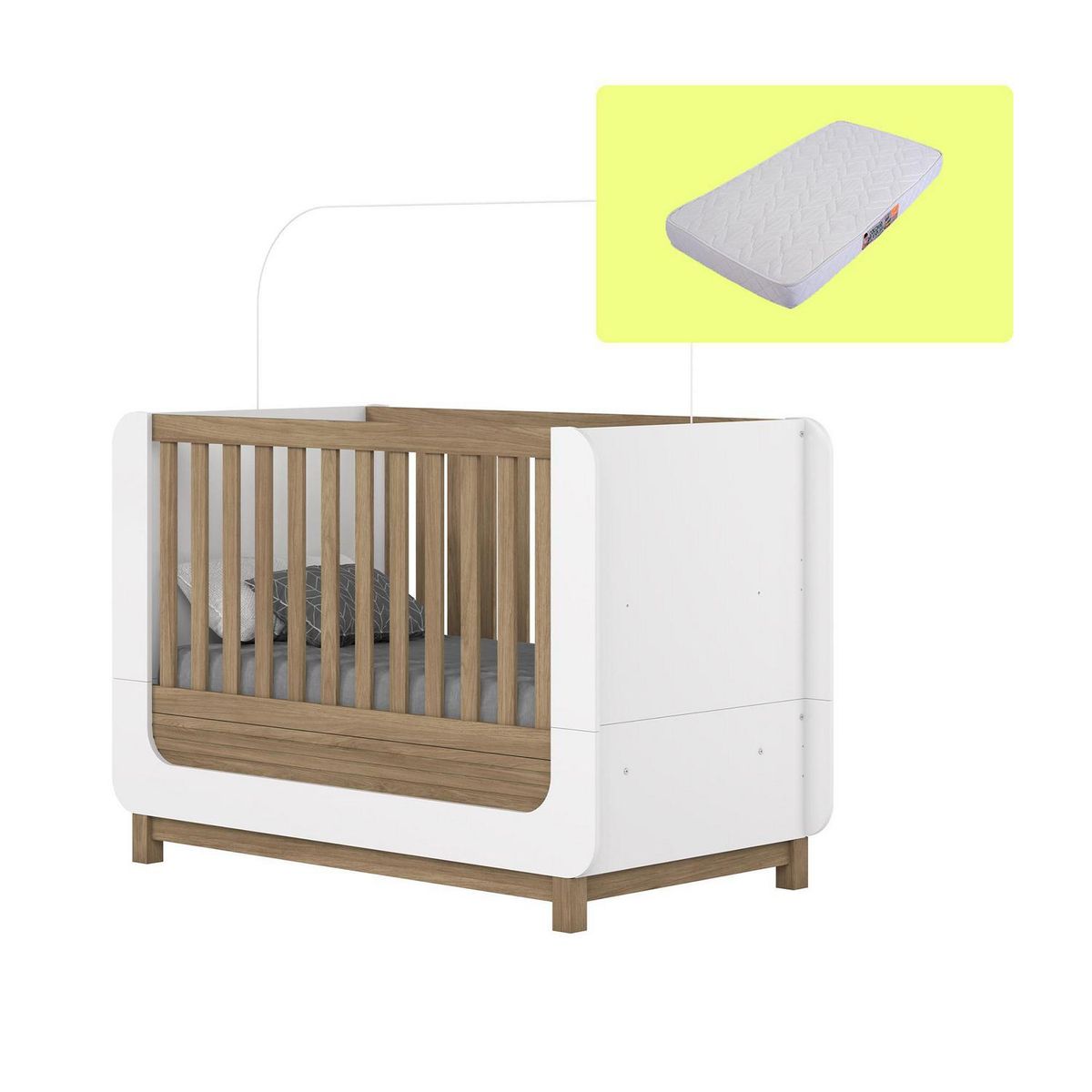 HOME MOBILI - Cuna + Colchón Saturno Blanco/café 102x146x77.5 cm