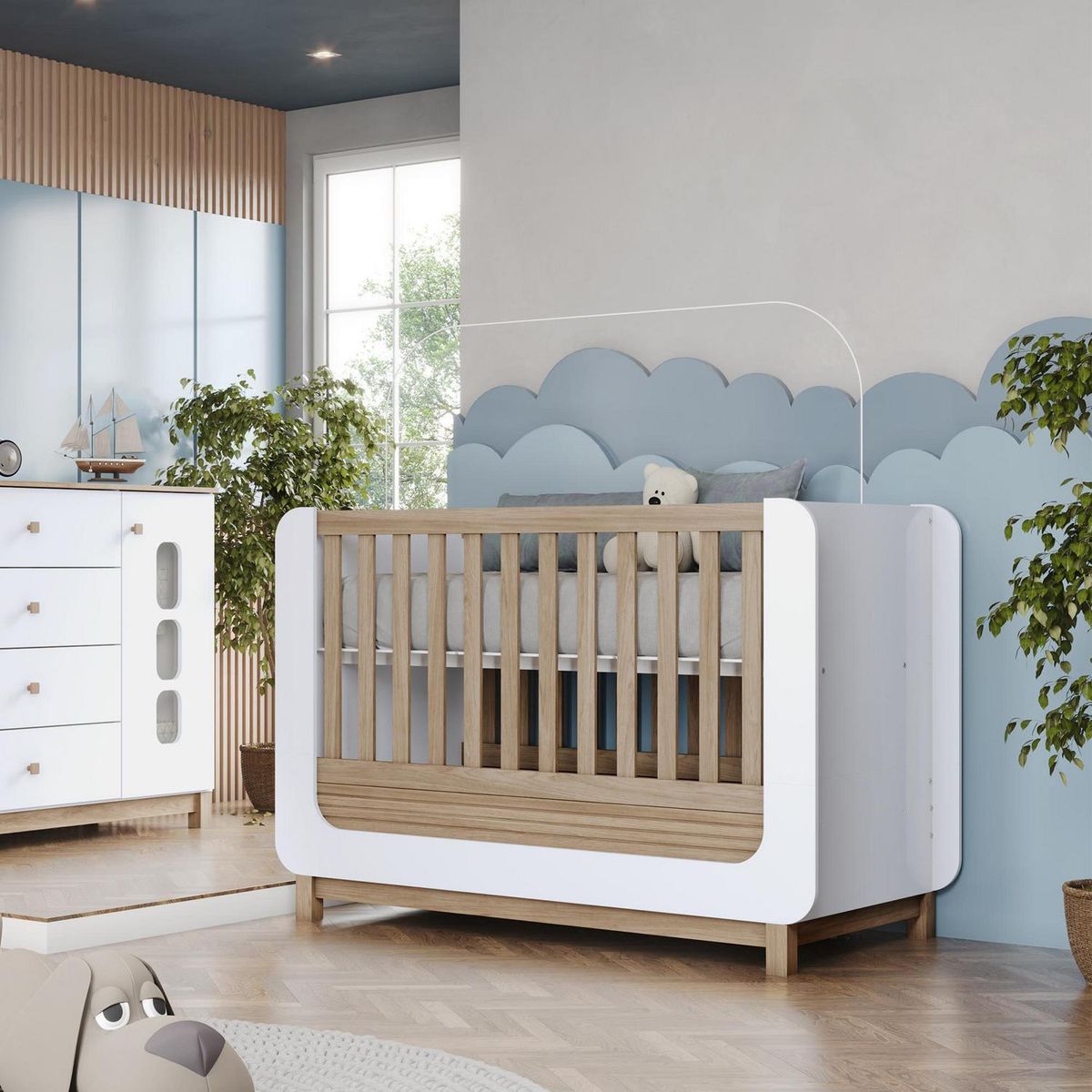 HOME MOBILI - Cuna + Colchón Saturno Blanco/café 102x146x77.5 cm