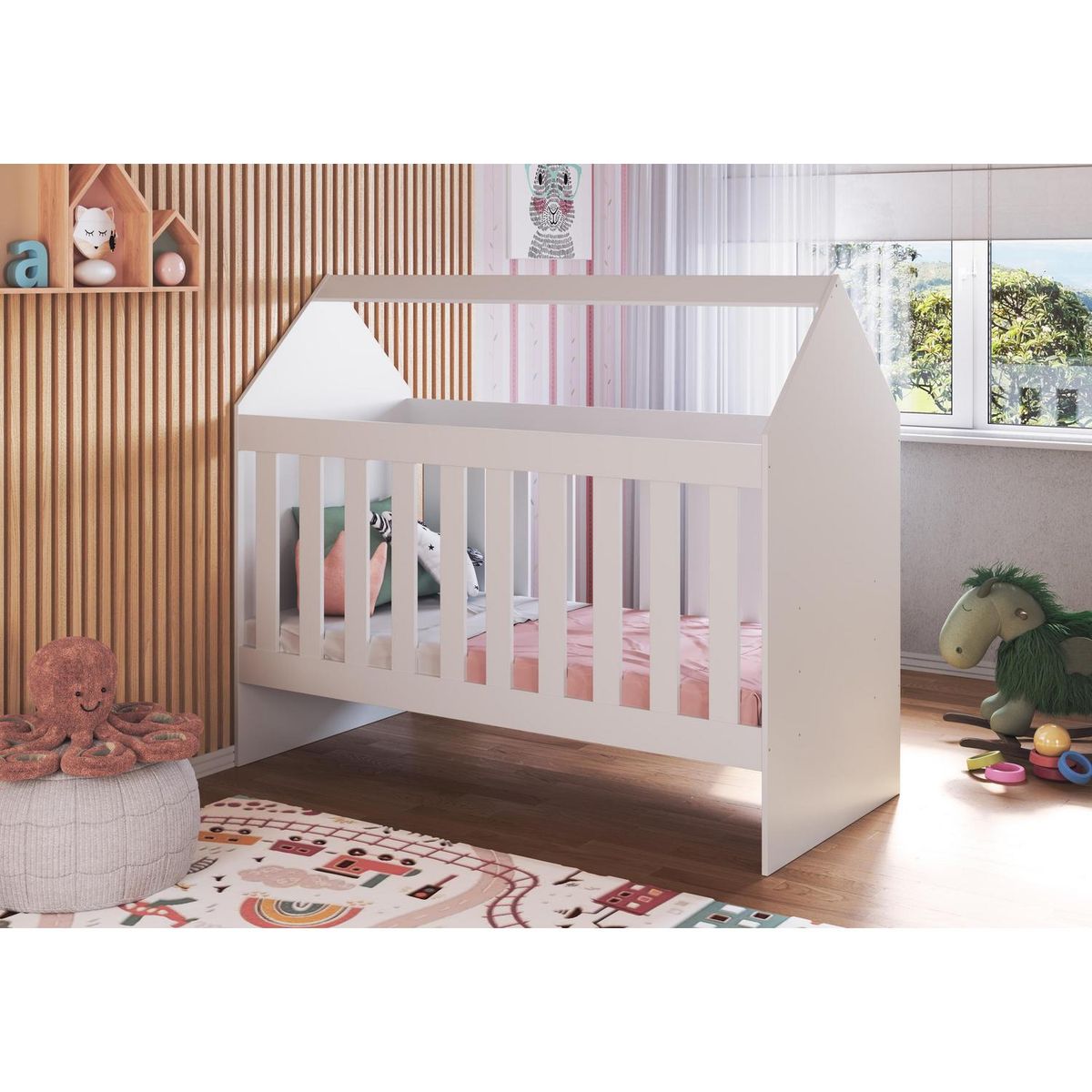 KIDSCOOL - Cuna Montessori Blanco/Caramelo 111x63x132.6 cm