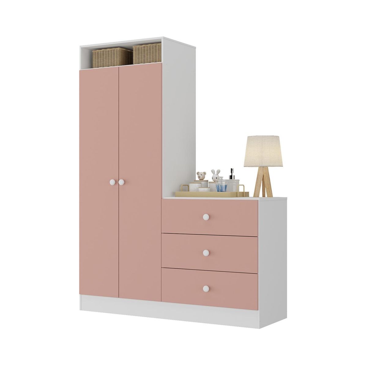 KIDSCOOL - Arnario Cómoda Pimpolo 2 Puerta(s) 3 Cajón(es) 3 Repisa(s) 120x161.5x40 cm Rosado