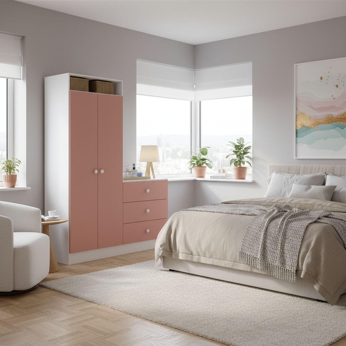 KIDSCOOL - Arnario Cómoda Pimpolo 2 Puerta(s) 3 Cajón(es) 3 Repisa(s) 120x161.5x40 cm Rosado