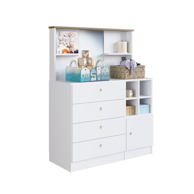 KIDSCOOL - Cómoda 1 Puerta 4 Cajón 89x116x38 cm Blanco