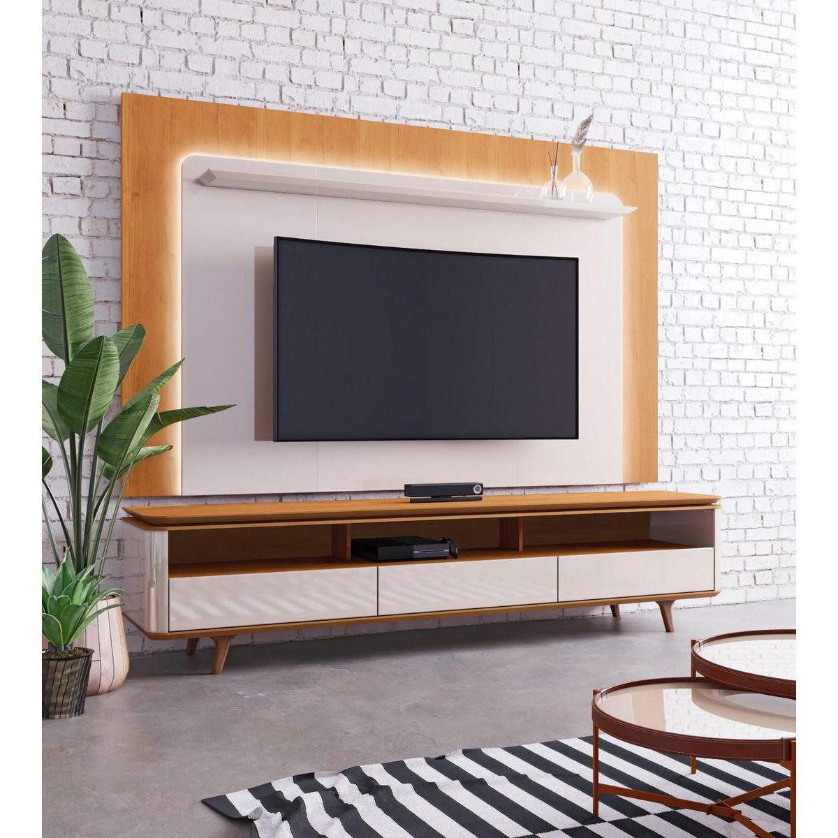 BE DESIGN - Rack TV 70 " Stand Blanco/Caramelo 180x54.8x43 cm