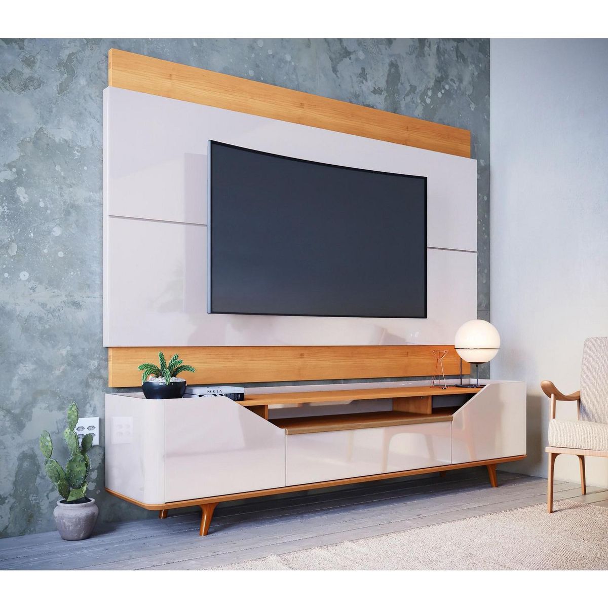 BE DESIGN - Rack TV 70 " Arc Blanco/Caramelo 180x58x43 cm