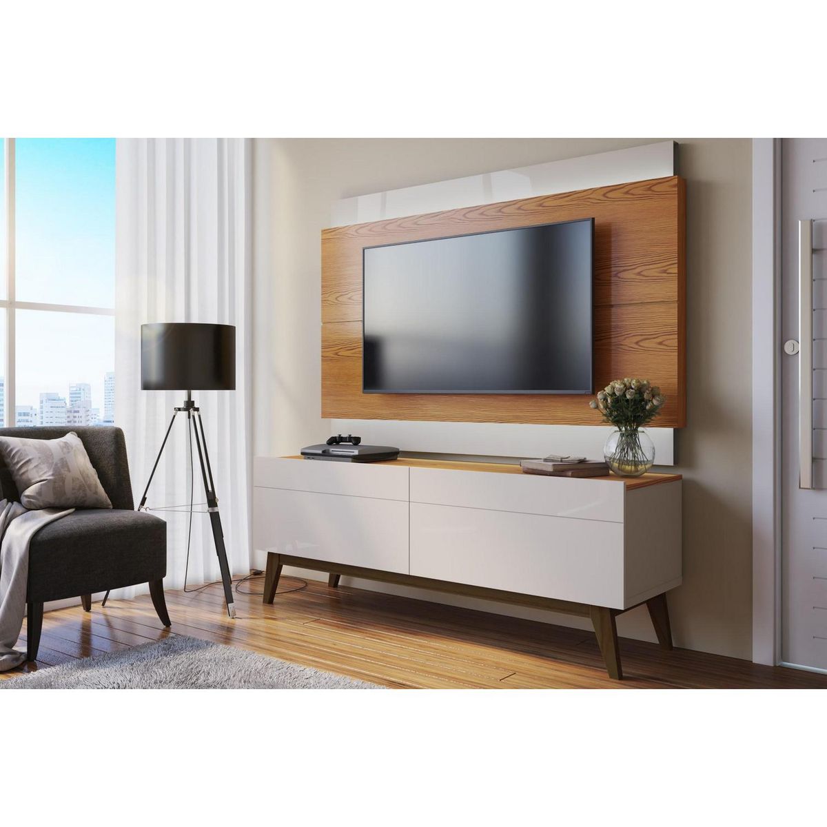 BE DESIGN - Rack TV 55 " Stand Blanco/Caramelo 146x52x40.3 cm