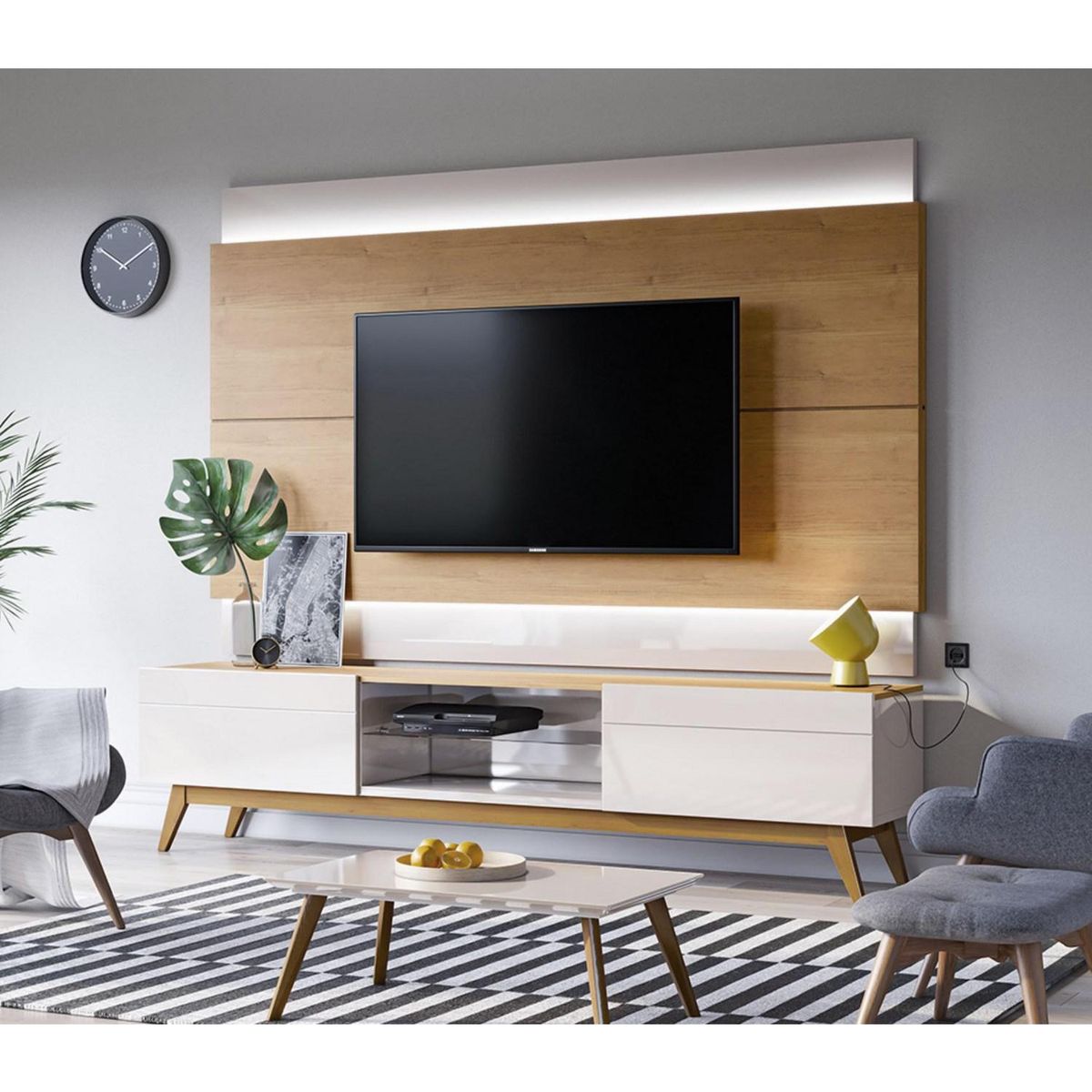 BE DESIGN - Rack TV 70 " Stand Blanco/Caramelo 180.2x52x40.3 cm