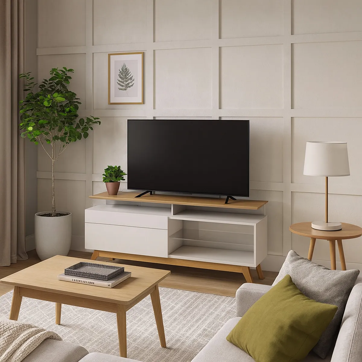 BE DESIGN - Rack TV 55 " Plus Blanco/Caramelo 146x63.5x40.3 cm