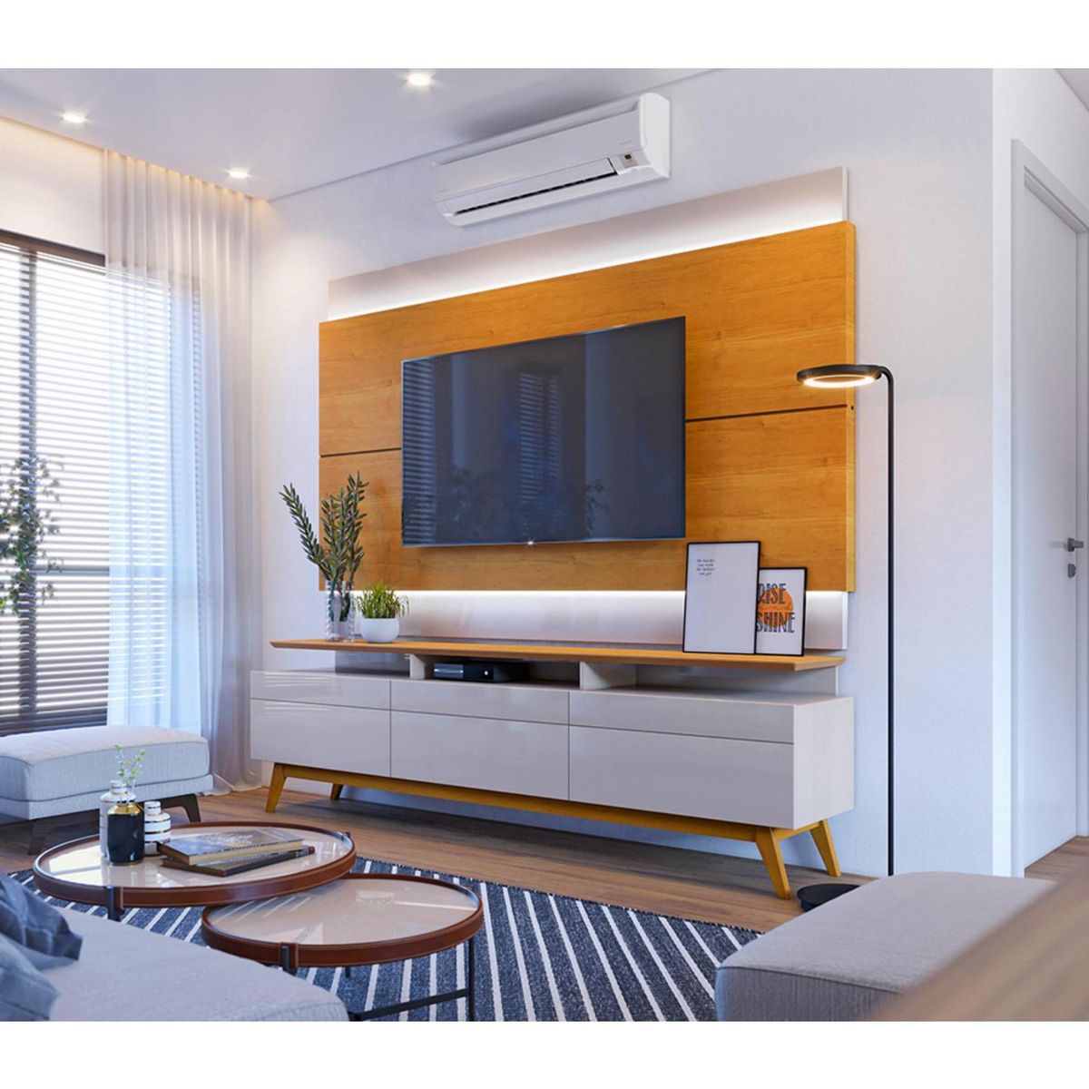 BE DESIGN - Rack TV 70 " Plus Blanco/Caramelo 180.2x63.5x40.3 cm