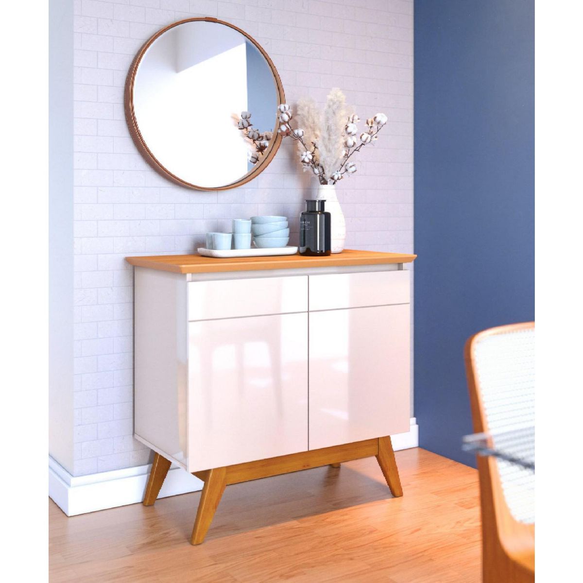 BE DESIGN - Buffet 2 Puertas Classic Blanco Caramelo 85.5x41x79.5 cm