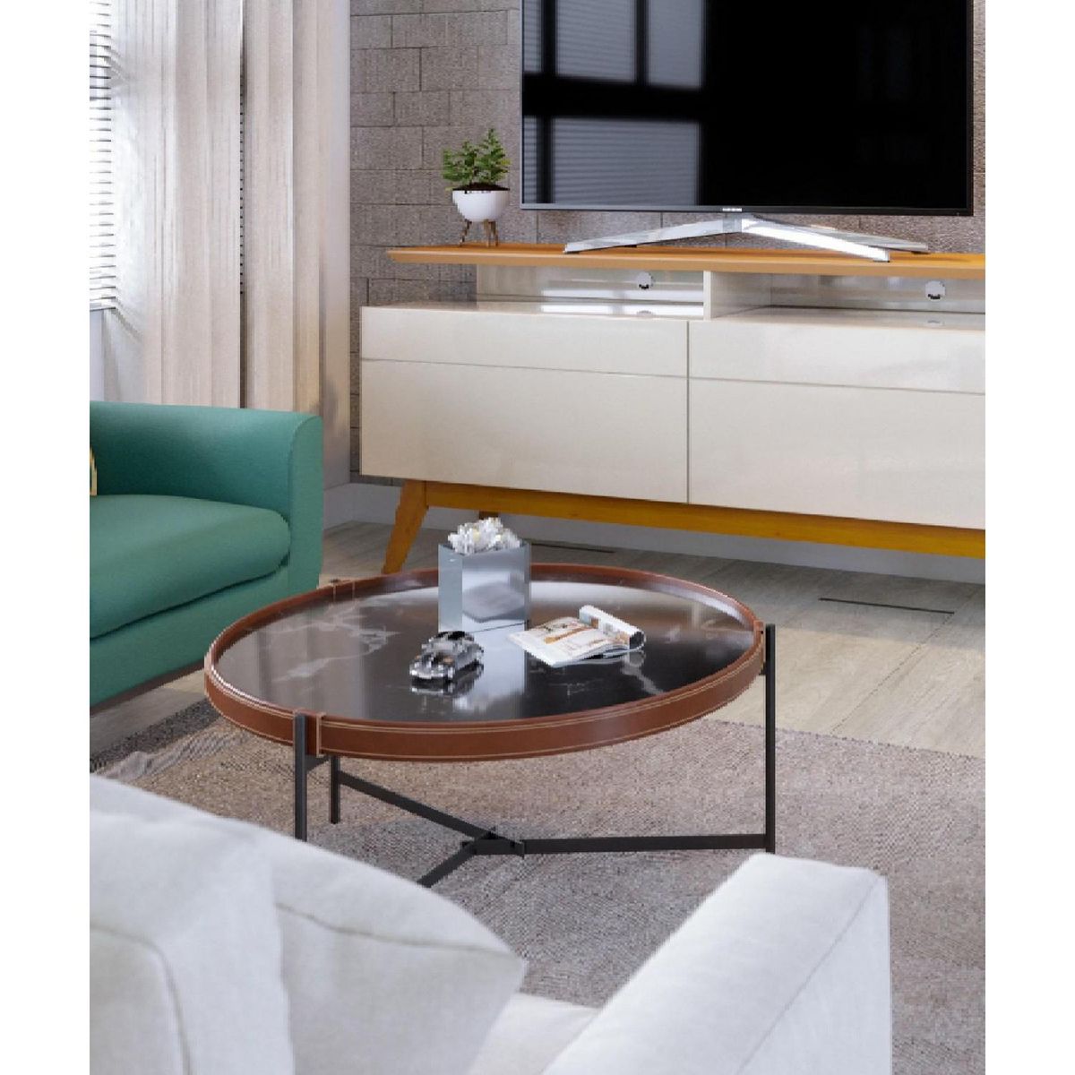 BE DESIGN - Mesa de Centro Aqua Cooper Café Cobrizo 71x71x35.5 cm