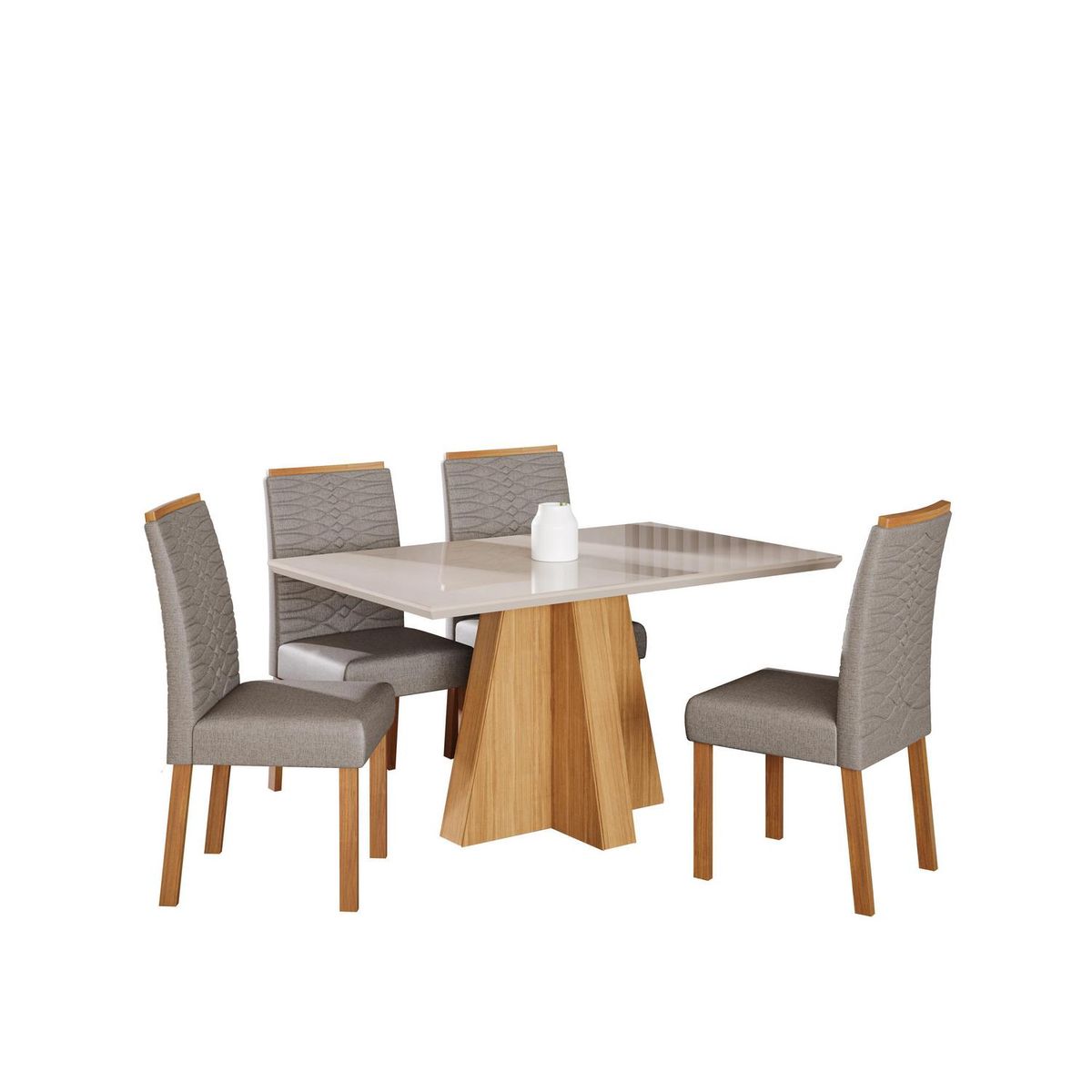 DECOCASA - Juego de Comedor Patri 4 Sillas Mesa Rectangular 80x76,5x130 cm Off White /Natural