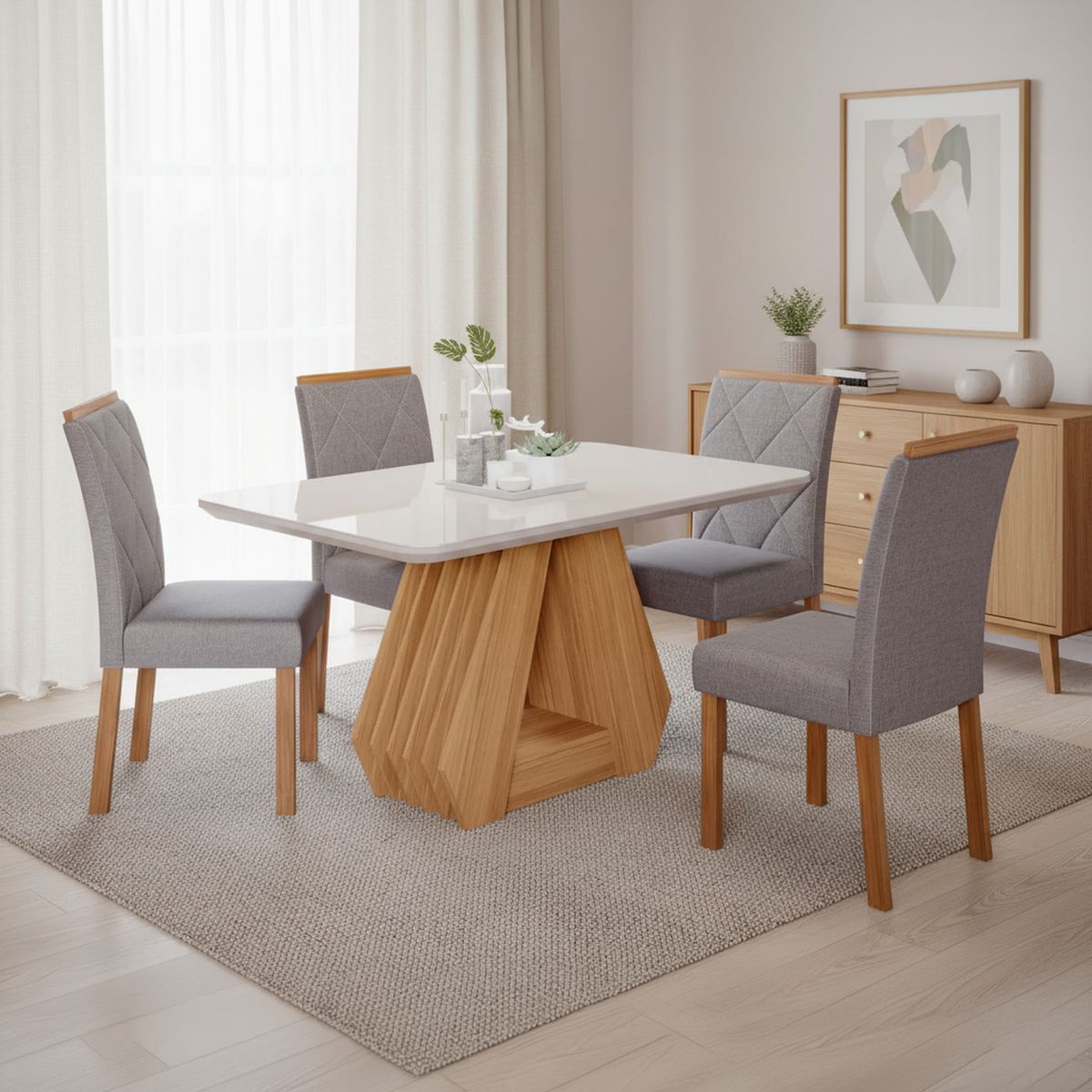 DECOCASA - Juego de Comedor Agata 4 Sillas Mesa Rectangular 80x77,5x130 cm Transparente