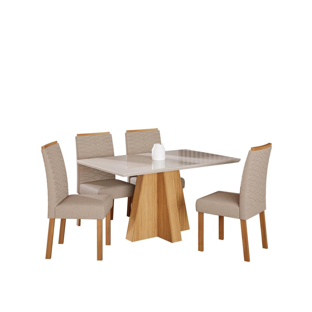DECOCASA - Juego de Comedor Patri 4 Sillas Mesa Rectangular 80x76,5x130 cm Off White / Natural