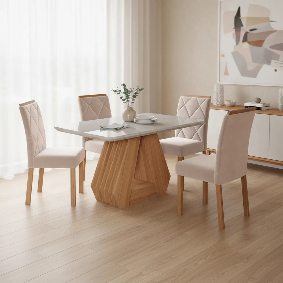 DECOCASA - Juego de Comedor Agata 4 Sillas Mesa Rectangular 80x77.5x130 cm Transparente