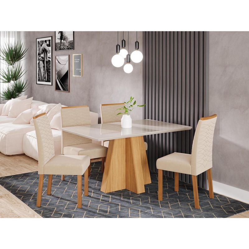 DECOCASA - Juego de Comedor Patricia 4 Sillas Mesa Rectangular 80x76,5x130 cm Off White / Natural