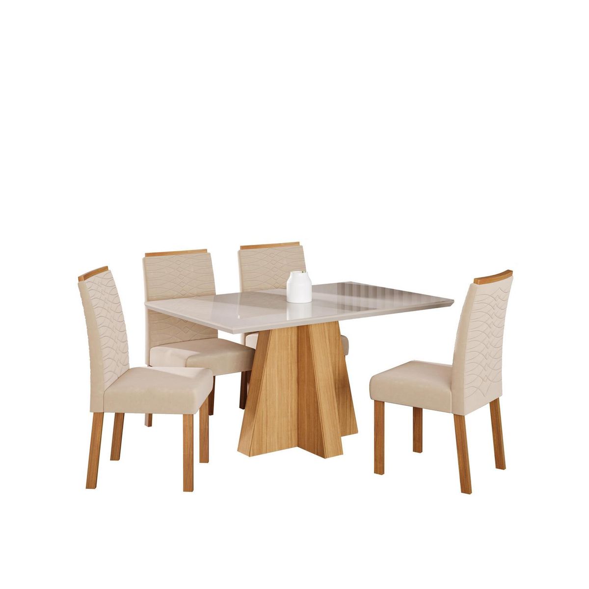 DECOCASA - Juego de Comedor Patricia 4 Sillas Mesa Rectangular 80x76,5x130 cm Off White / Natural