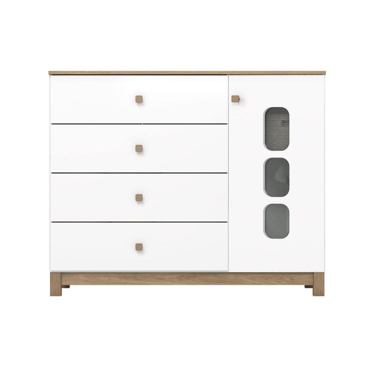 HOME MOBILI - Cómoda 1 Puerta 4 Cajón(es) Alma 126.5x103x51 cm Blanco/cafe