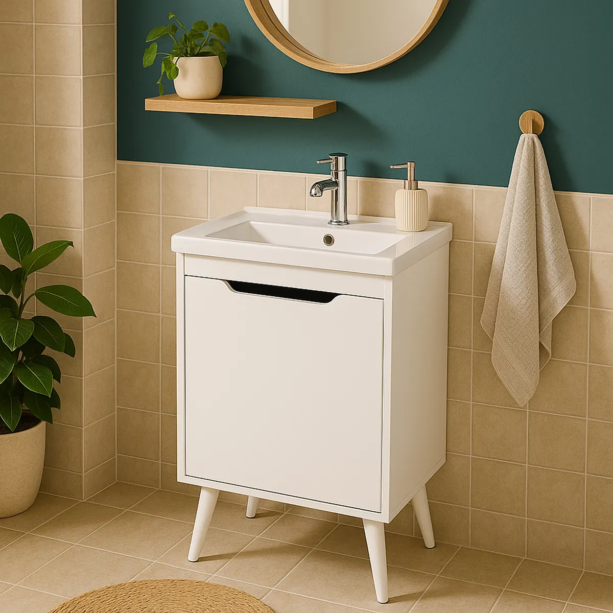 TECNOMOBILI - Mueble de Baño 1 Puerta con Lavamanos BN3652.0001 Blanco 44.4x78.5x30 cm