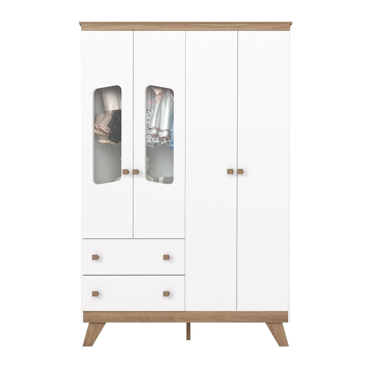 HOME MOBILI - Clóset Amberes 4 Puerta(s) 2 Cajón(es) 7 Repisa(s) 131x200x41 cm Blanco/Café