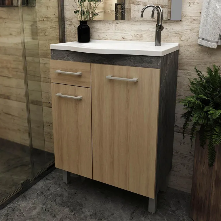 Mueble de Baño 2 Puertas 1 Cajón con Lavamanos BN3649.0002 MARMOL LUNAR-ALMENDRA 60x84.3x35 cm