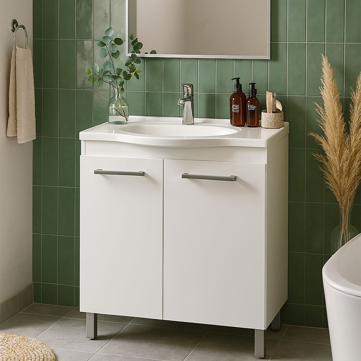 TECNOMOBILI - Mueble de Baño 2 Puertas con Lavamananos BN3650.0001 Blanco 60x84.3x35 cm