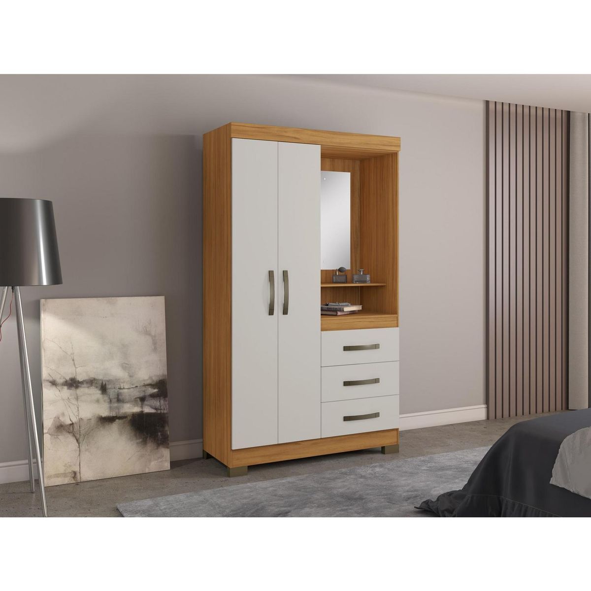 HOME MOBILI - Clóset Nubia 2 Puerta(s) 3 Cajón(es) 1 Repisa(s) 93.4x178.6x35.3 cm Blanco Mate/Café