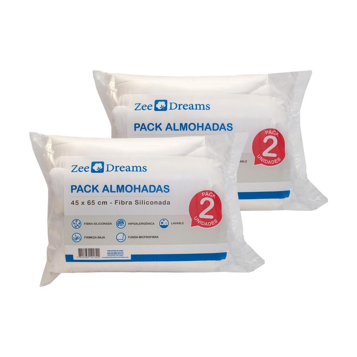 ZEE DREAMS - Pack de 4 Almohadas de Fibra sintética para Dormir 45x65 cm