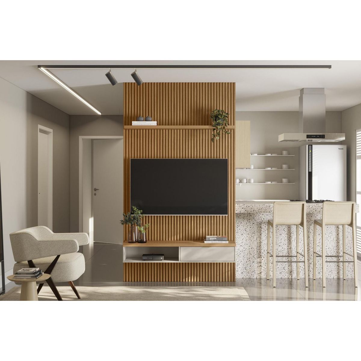 HOME MOBILI - Rack TV Aéreo 55 " Nuri Blanco/café 136x23x33 cm
