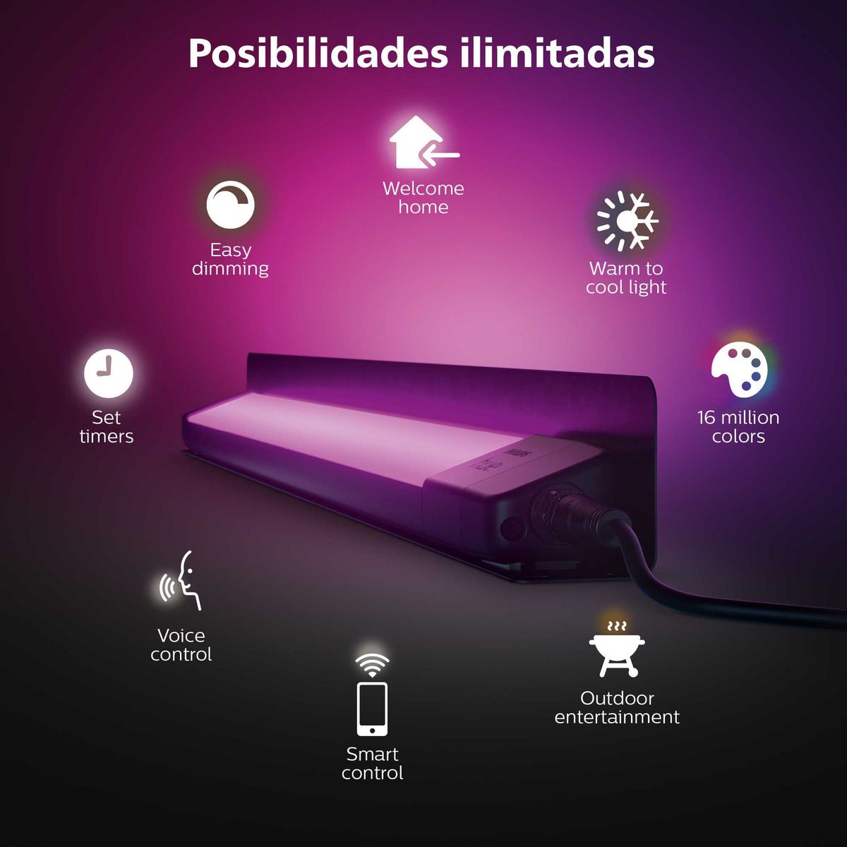 PHILIPS HUE - Proyector Lineal Inteligente Hue Amarant Exterior Rgb 20W