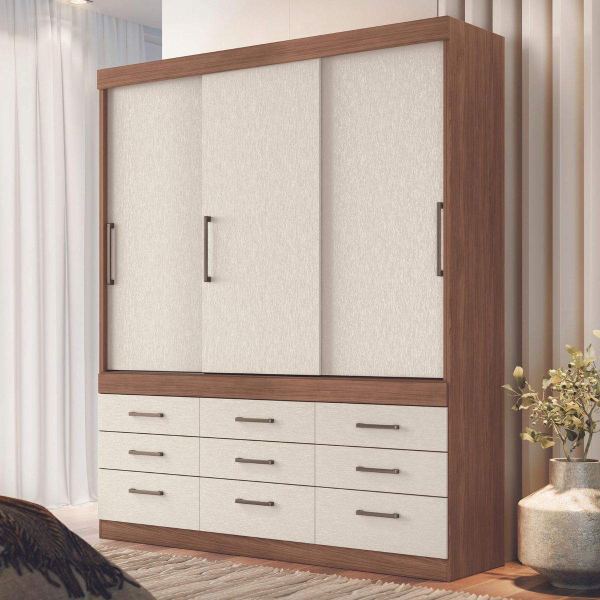 ONESSTA - Clóset Click 3 Puerta(s) 9 Cajón(es) 6 Repisa(s) 179.4x217.6x50.5 cm Beige/Café